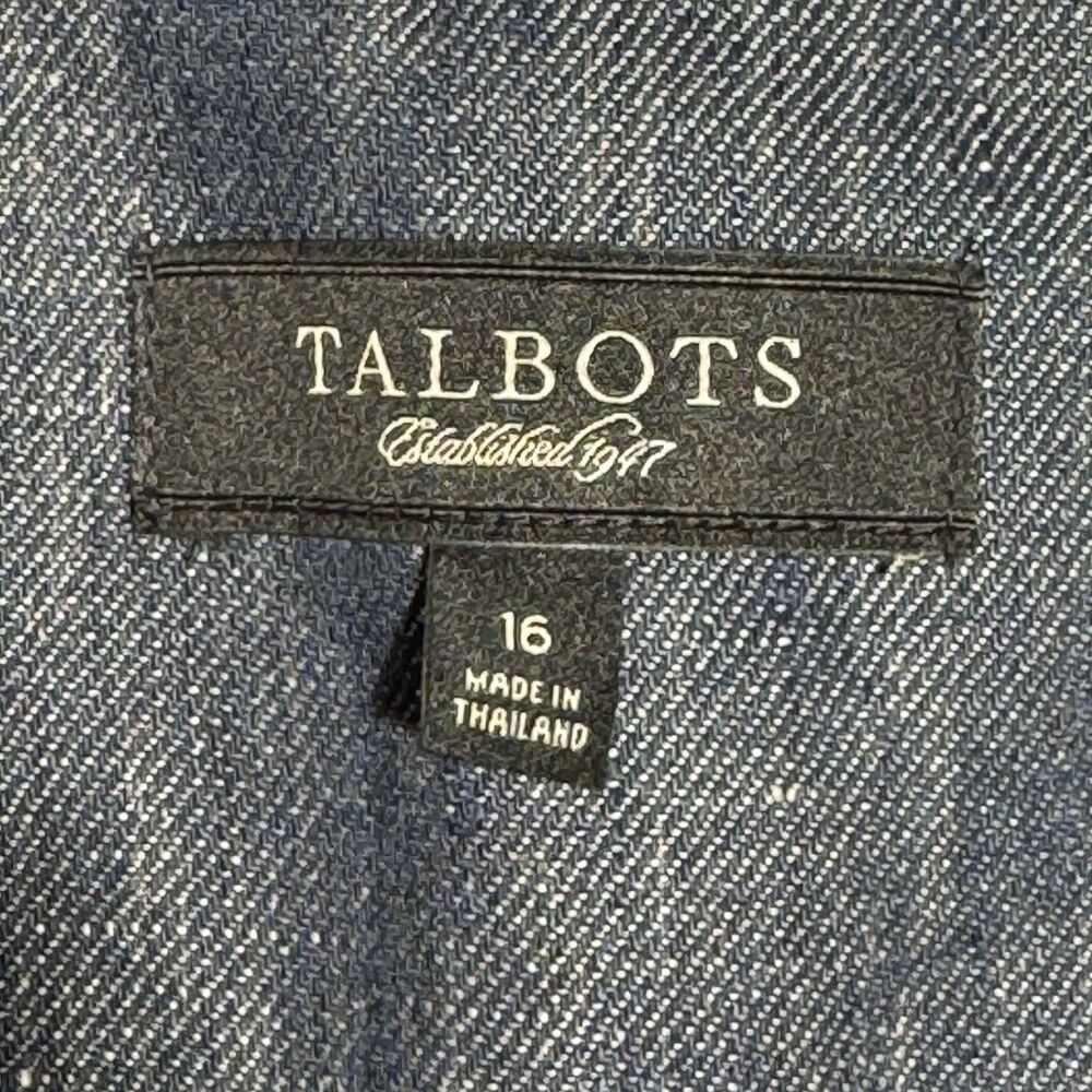Talbots 100% Linen Vest Blue Denim Look Button Front Women Size 16 Corset - Picture 3 of 7